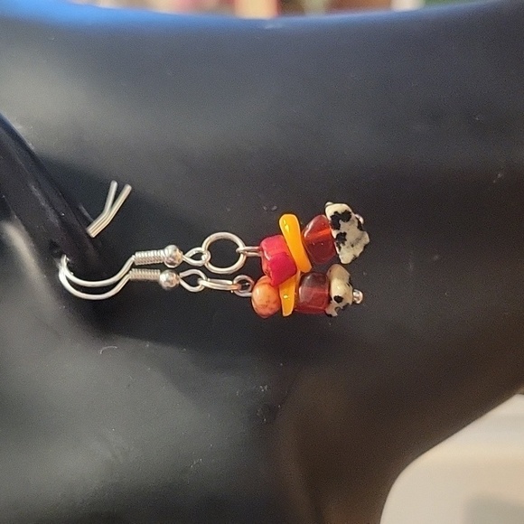 New Handmade Natural Gemstone Stack Dangle Earrings Fire Themed Gift Box Wrapped - Picture 1 of 3